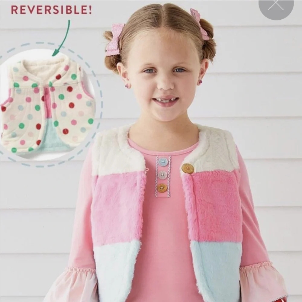 Matilda Jane Faux Fur Vest in Cream, Pink, & Blue